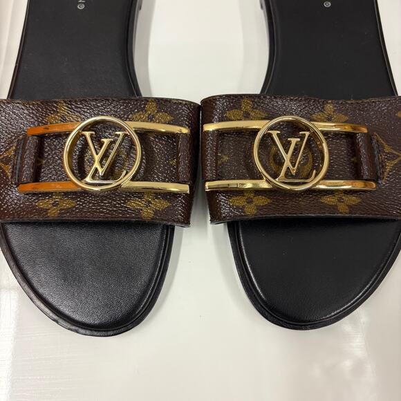 Louis Vuitton Sandals Lock It Flat Mule Sandals Monogram Brown Black Size 35.5 - Picture 3 of 10